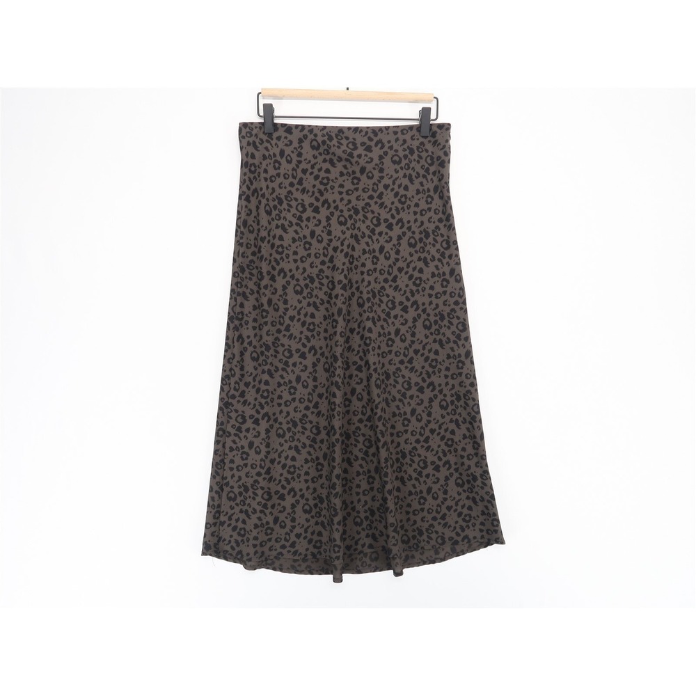 By Together Skirt Womens L Gray Black Leopard Midi Side Zip A Line Animal Print